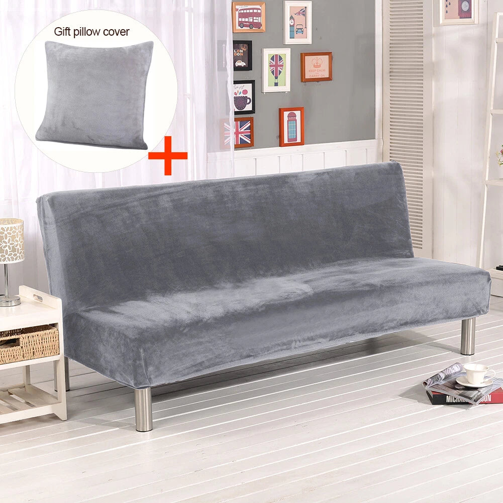Velvet Armless Sofa Bed Cover Folding Futon Cover Sofa Slipcover 180-210cm