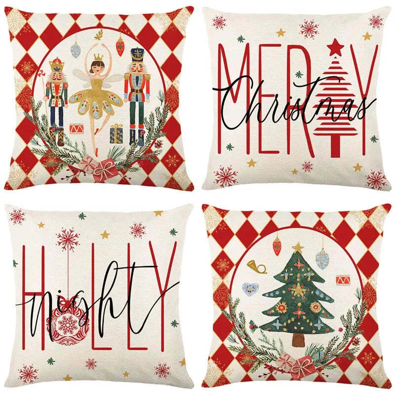 Pink Christmas Tree Pillowcase -  Cushion Cover for Sofa, Living