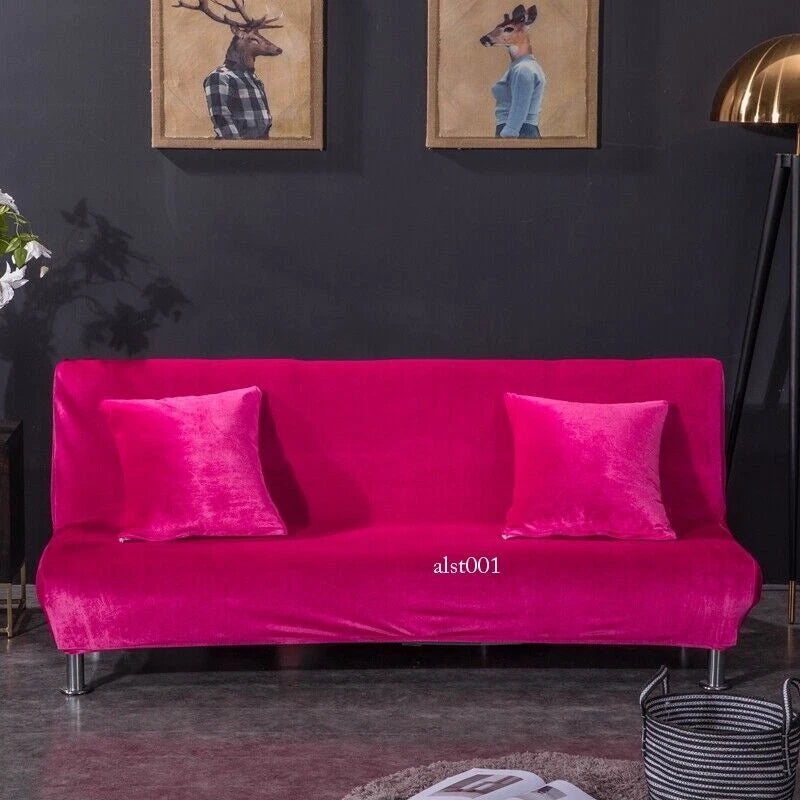 Velvet Thick Futon Cover Armless Sofa Bed Cover Stretch Folding Couch Slipcover