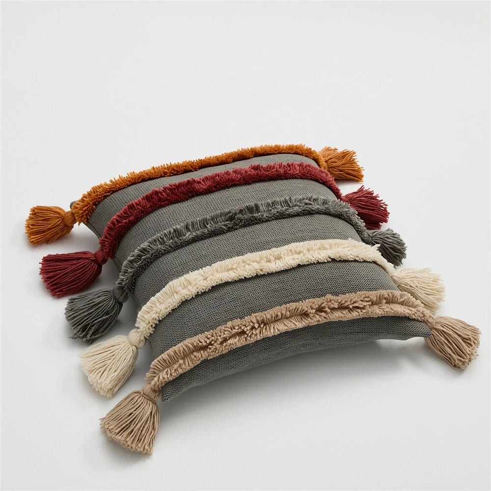 Knitted Pillowcase Throw Waist Cushion Cover Tassel Pillow Case Sofa Bed 45*45cm