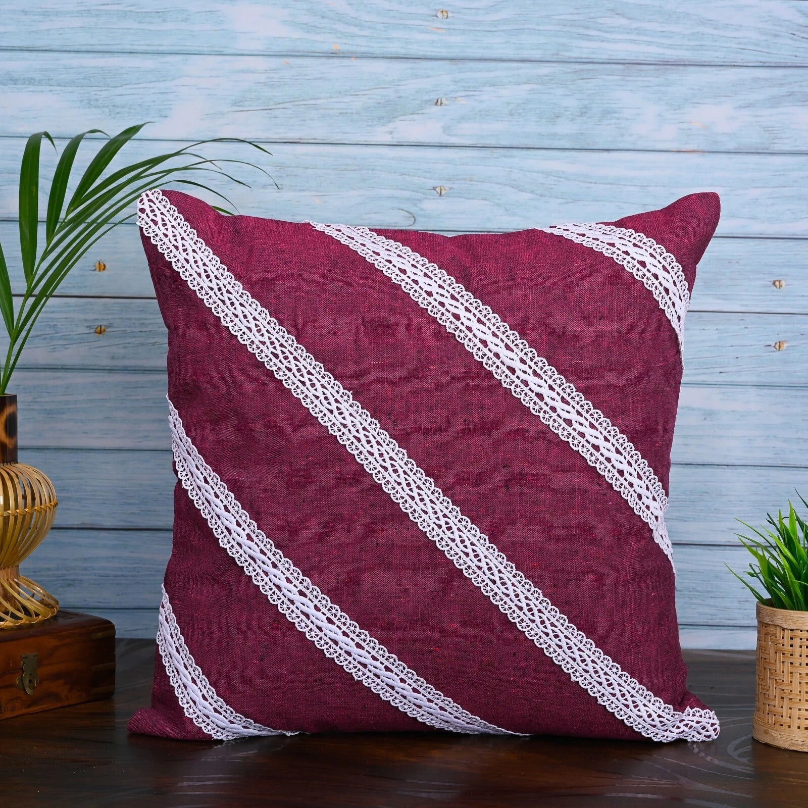 Decorative Cushion Cover Cotton Throw Pillow Case Home Sofa Decor Diagonal Lace