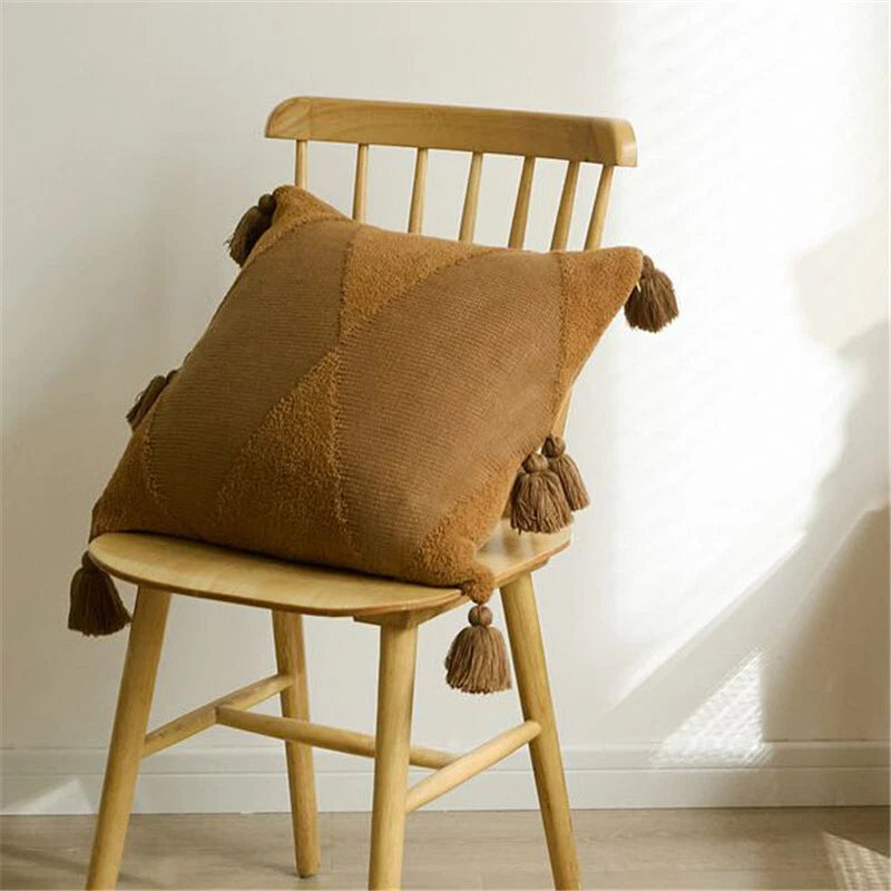 Knitted Cushion Cover Pom Pom Tassel Pillowcase Fringe Sofa Bed Throw Home Decor