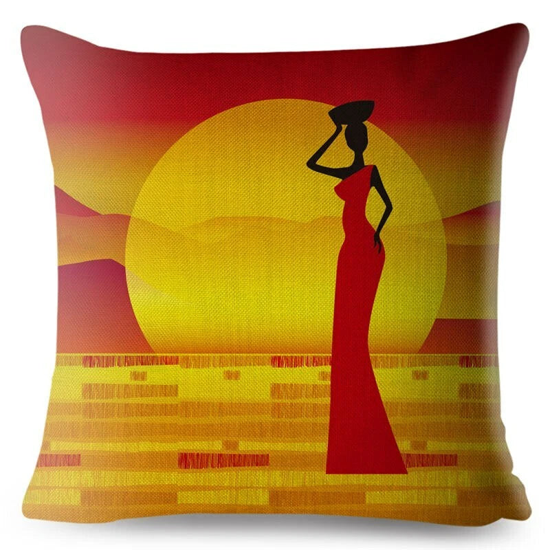 African Girl Style Design Linen Pillow Case Printed Car Cushion Cover Sofa Bed