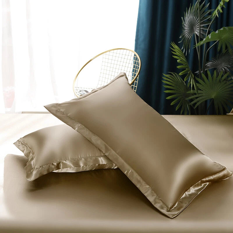 2pcs Smooth Satin Pillowcase 48*74cm Solid Color Sofa Cushion Covers Home Decor