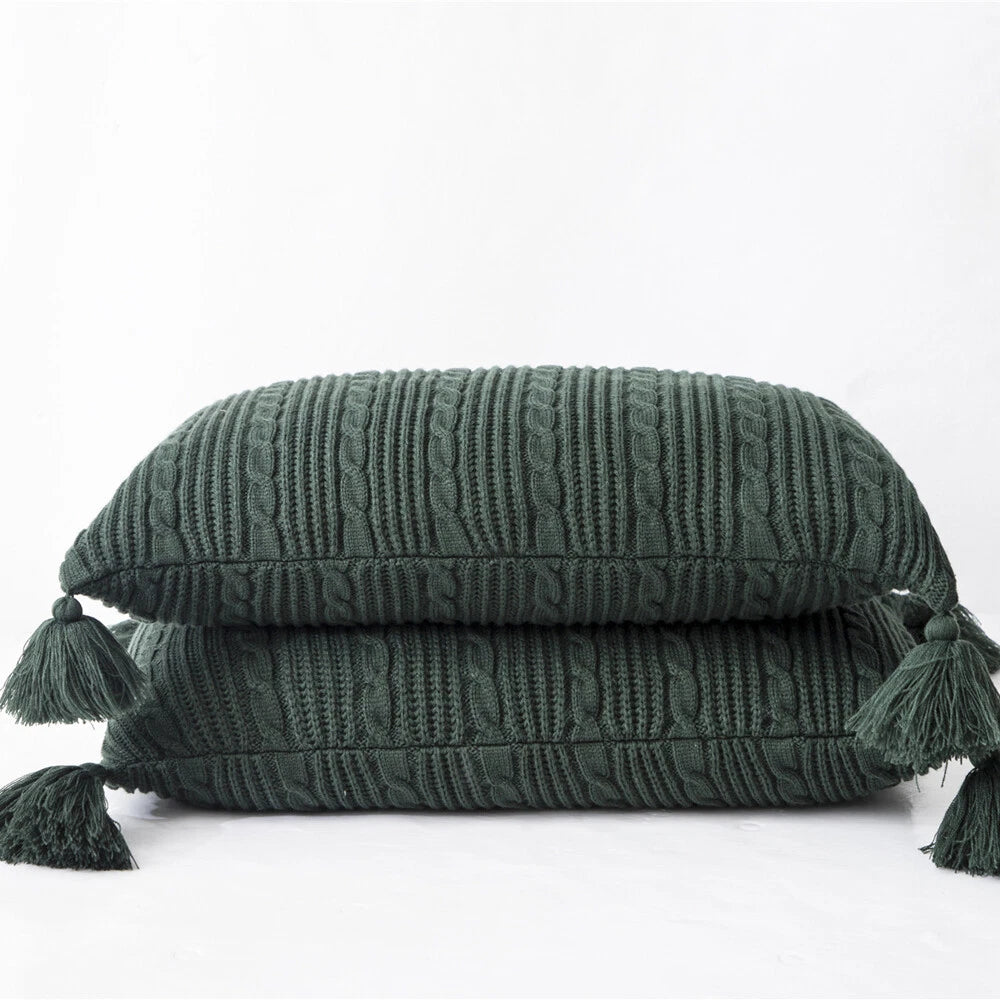 Knitted Cushion Cover Pillow Covers Tassel Pom Pom Sofa Bed Pillowcase Home Deco