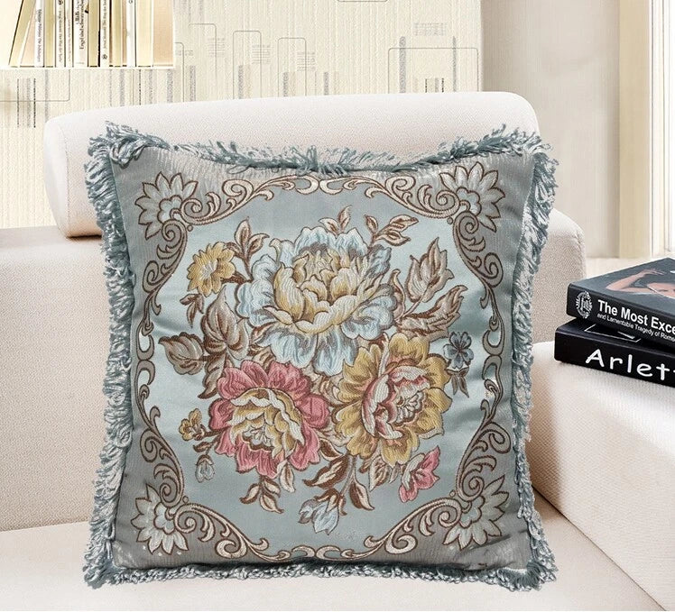 22x22" Classic Vintage Cushion COVER Jacquard Floral Sofa Home Decor Pillow Case