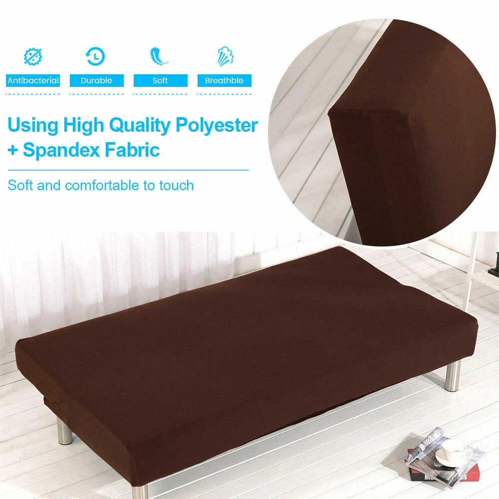Armless Sofa Bed Cover Stretch Slipcover Solid Protector Spandex Plush Trim