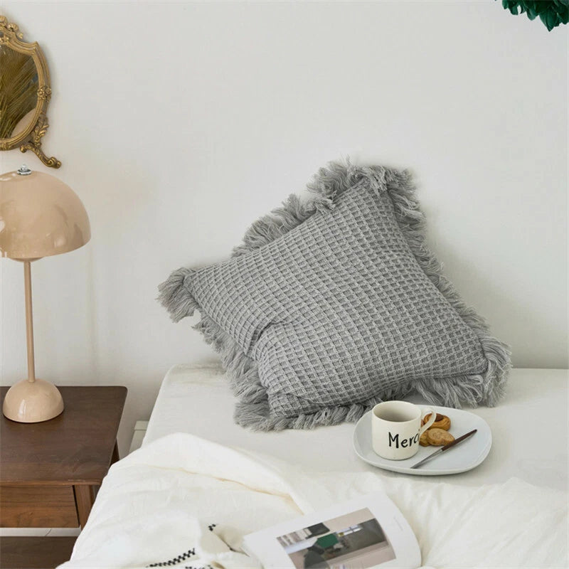 45*45cm Square Throw Pillow Case Tassel Cushion Cover Sofa Bed Pillowcase Decor