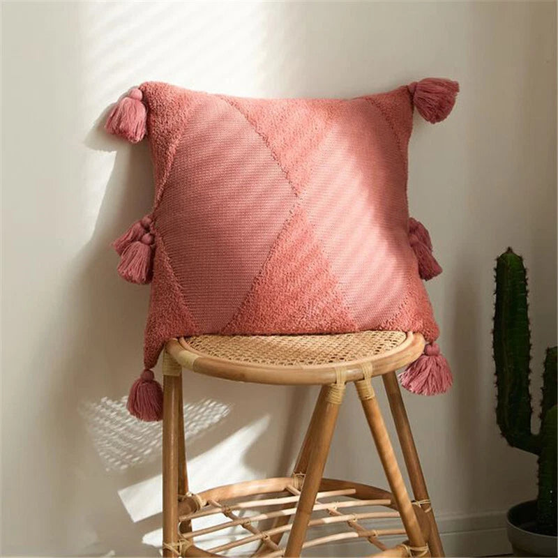Knitted Cushion Cover Pom Pom Tassel Pillowcase Fringe Sofa Bed Throw Home Decor