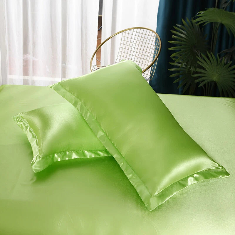 2pcs Satin Pillowcase Solid Color Pillow Covers Sofa Throw Cushion Covers Decor