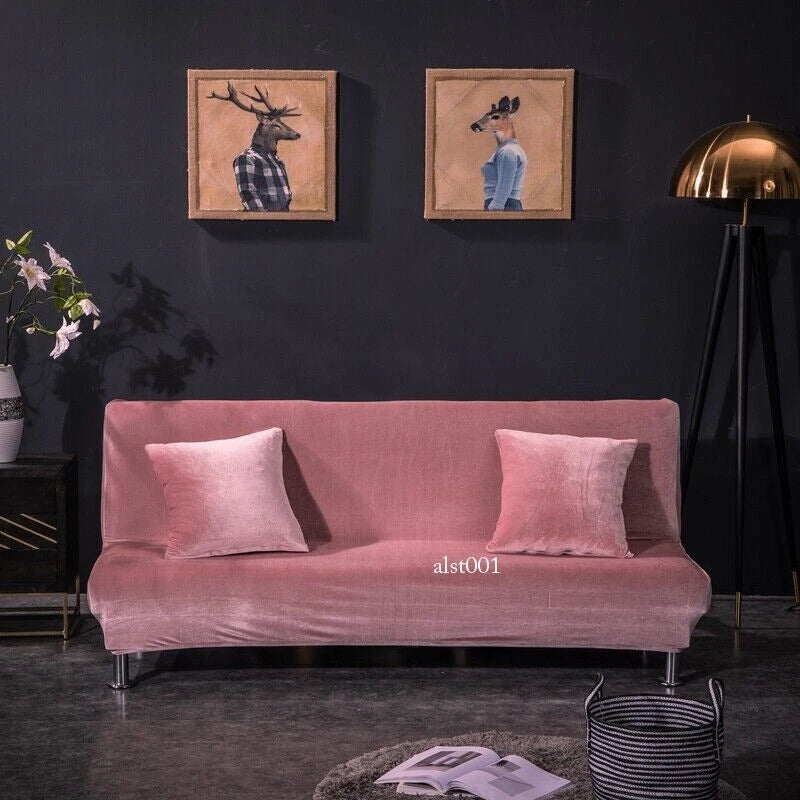 Velvet Thick Futon Cover Armless Sofa Bed Cover Stretch Folding Couch Slipcover