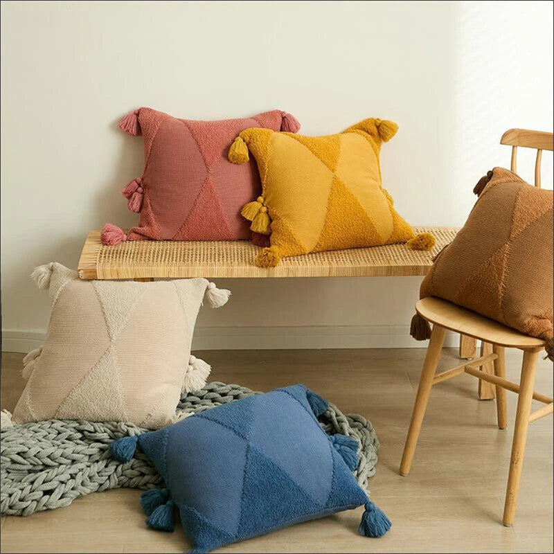 Knitted Cushion Cover Pom Pom Tassel Pillowcase Fringe Sofa Bed Throw Home Decor