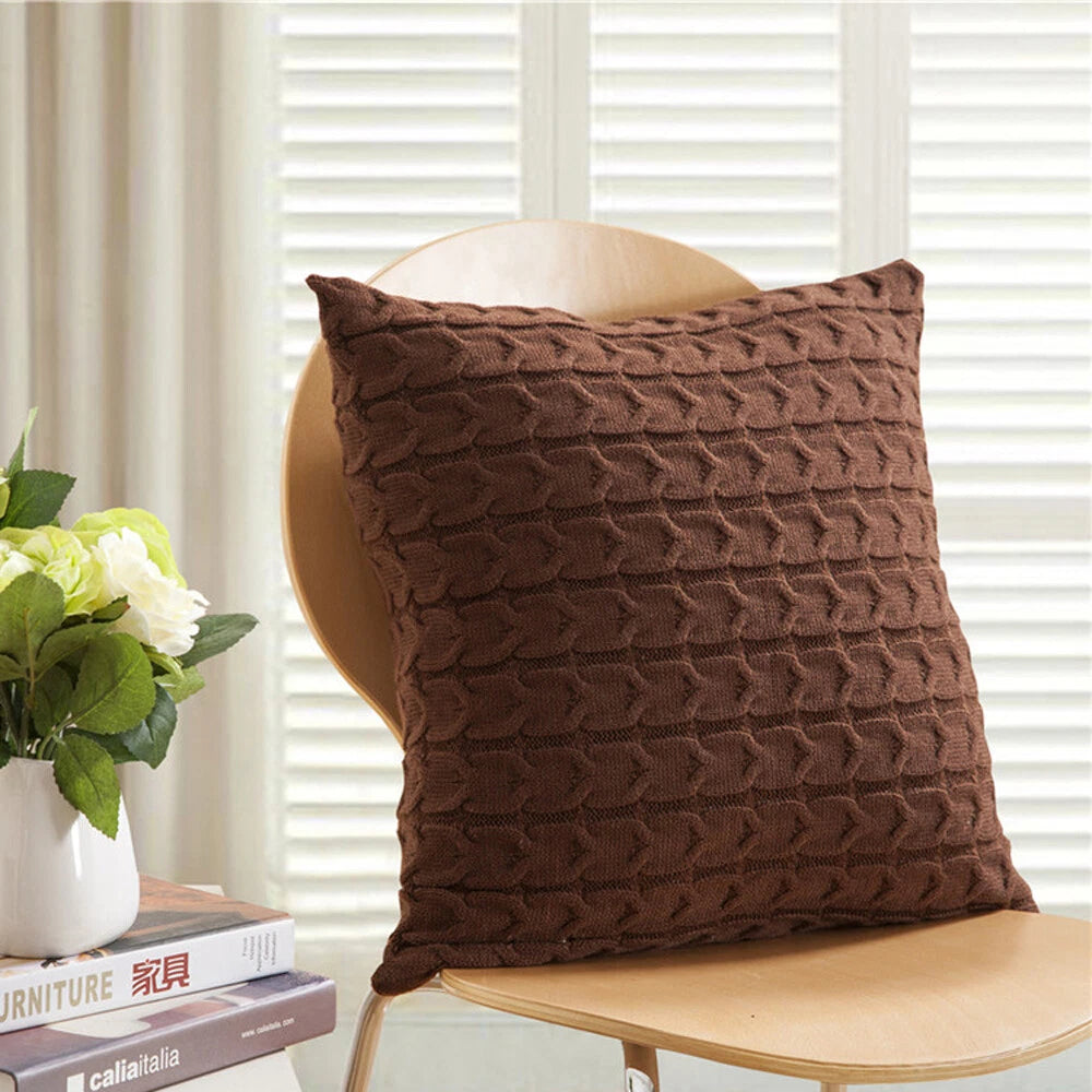 18" Knitted Cushion Waist Plain Pillow Case Sofa Bed Throw Pillow Covers Decor
