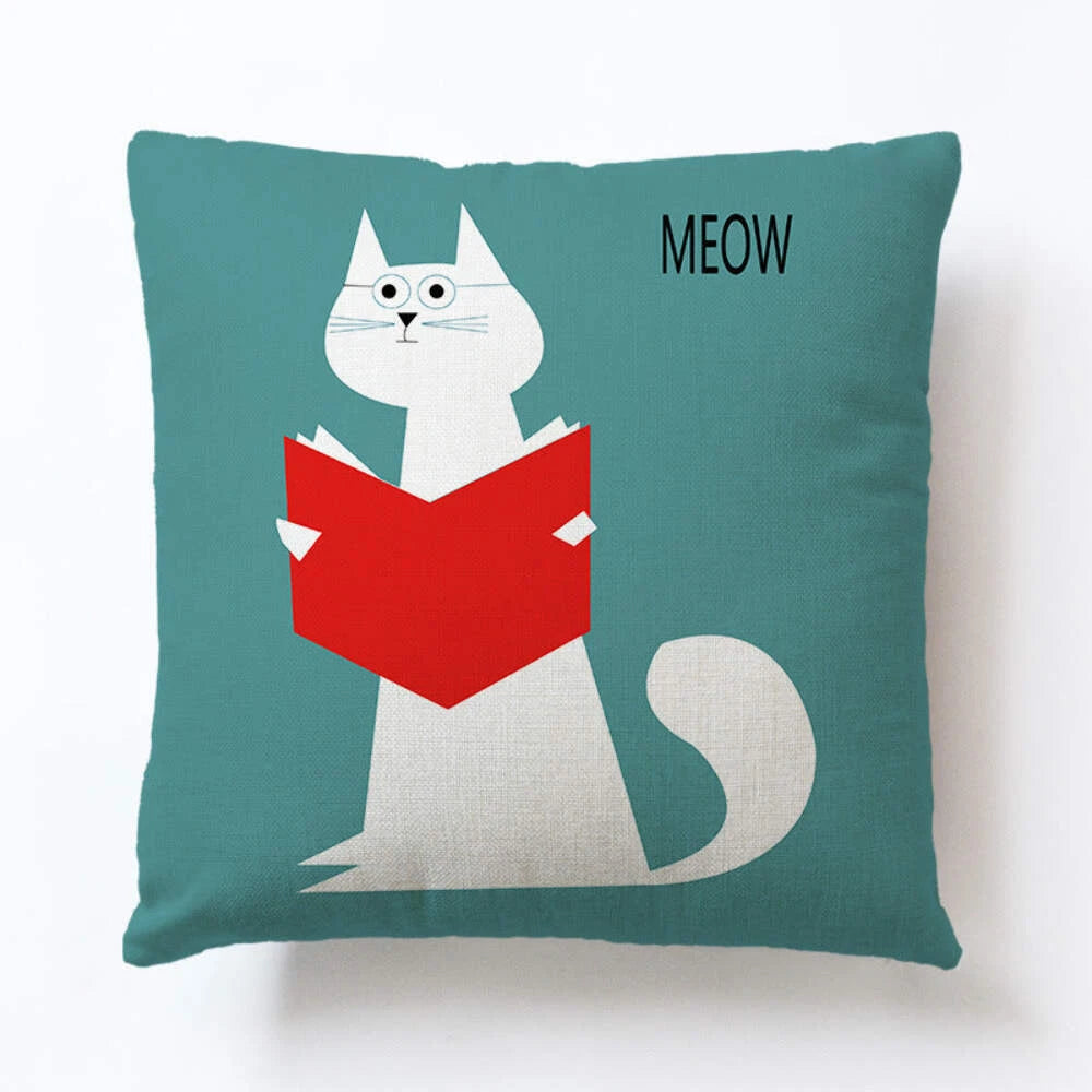 Cat Cushion Covers Linen Pillowcase Sofa Decoration 18x18 inch