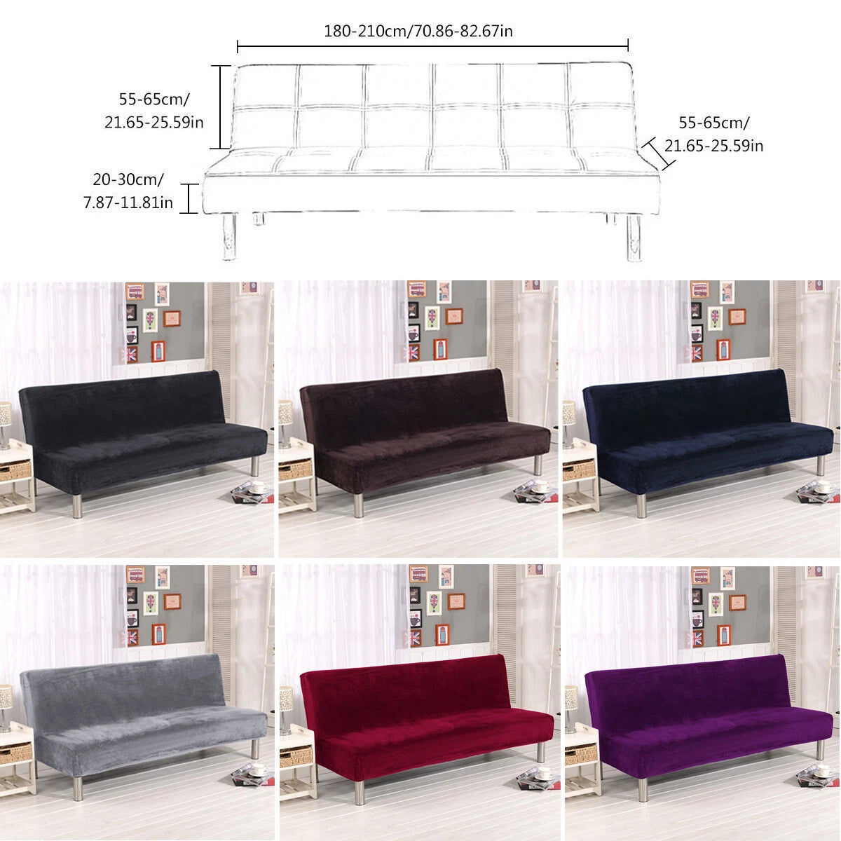 Armless Futon Sofa Bed Cover Full Size Thicker Plush Sofa Slipcover orPillowcase