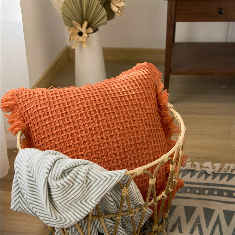45*45cm Square Throw Pillow Case Tassel Cushion Cover Sofa Bed Pillowcase Decor