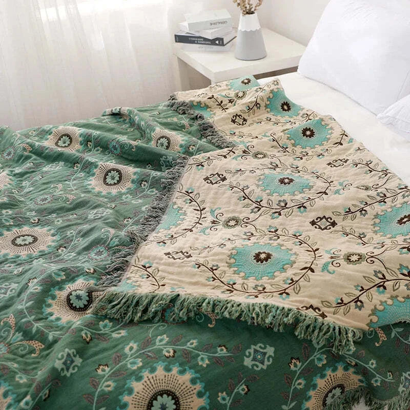 Bohemian  Sofa Throw Blanket - Double Side bed cover & Cushion -