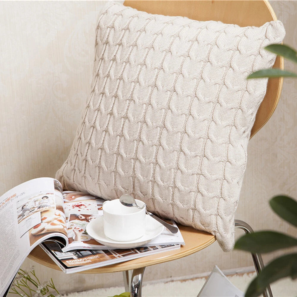 18" Knitted Cushion Waist Plain Pillow Case Sofa Bed Throw Pillow Covers Decor