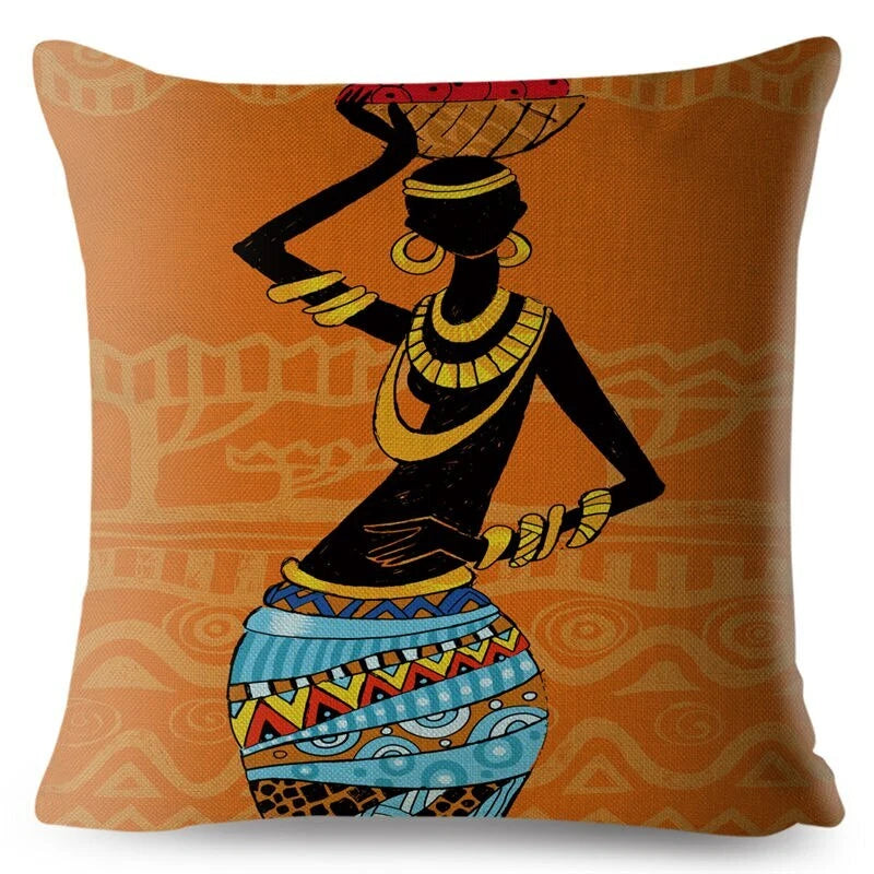 African Girl Style Design Linen Pillow Case Printed Car Cushion Cover Sofa Bed