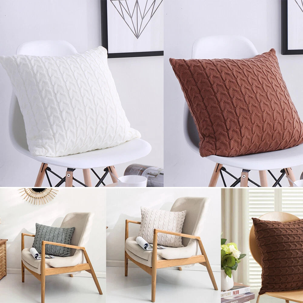 18" Knitted Cushion Waist Plain Pillow Case Sofa Bed Throw Pillow Covers Decor