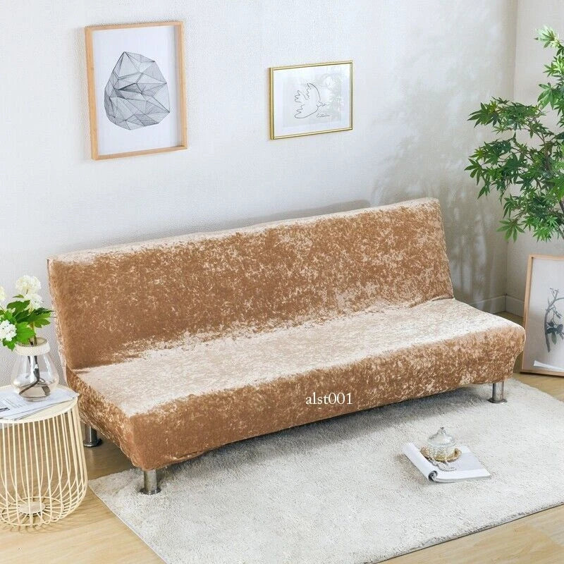 Velvet Thick Futon Cover Armless Sofa Bed Cover Stretch Folding Couch Slipcover