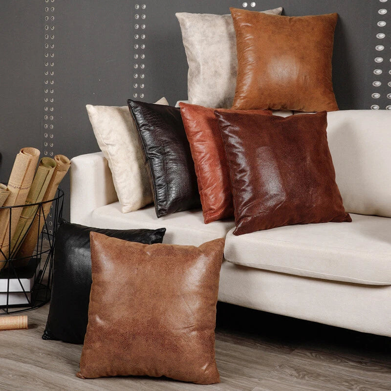 Retro Luxury Faux PU Leather Pillow Case Cushion Cover Throw Sofa Bed Home Decor