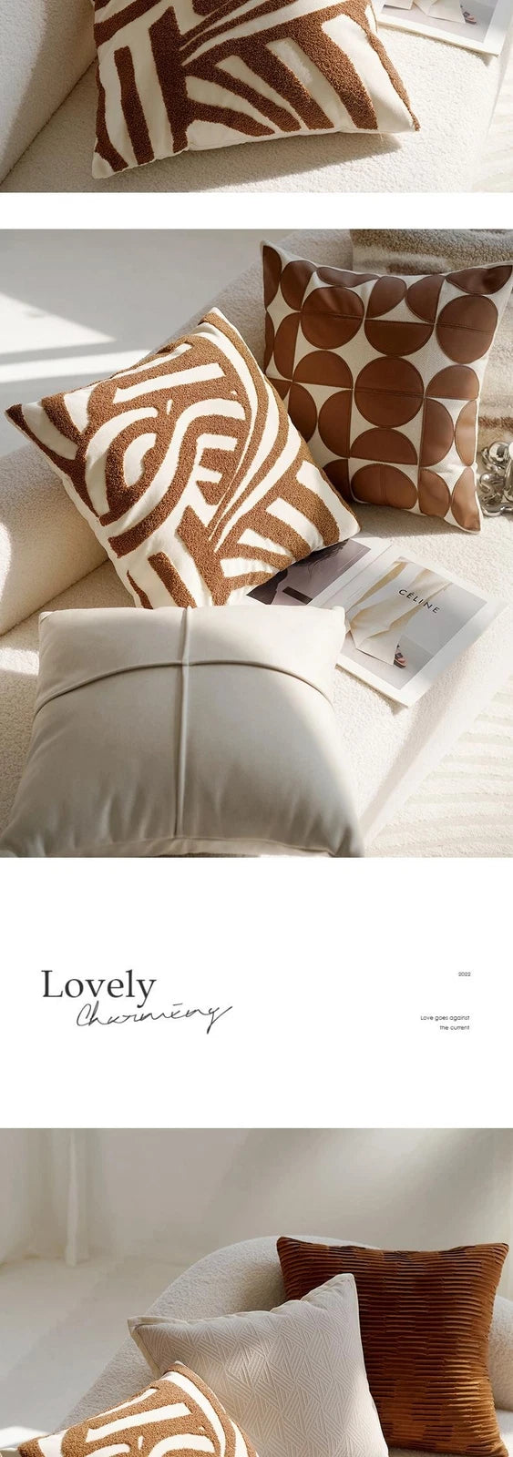 45x45cm Brown Vintage Nordic Throw Pillow Cover Cream Light Luxury Sofa Cushion