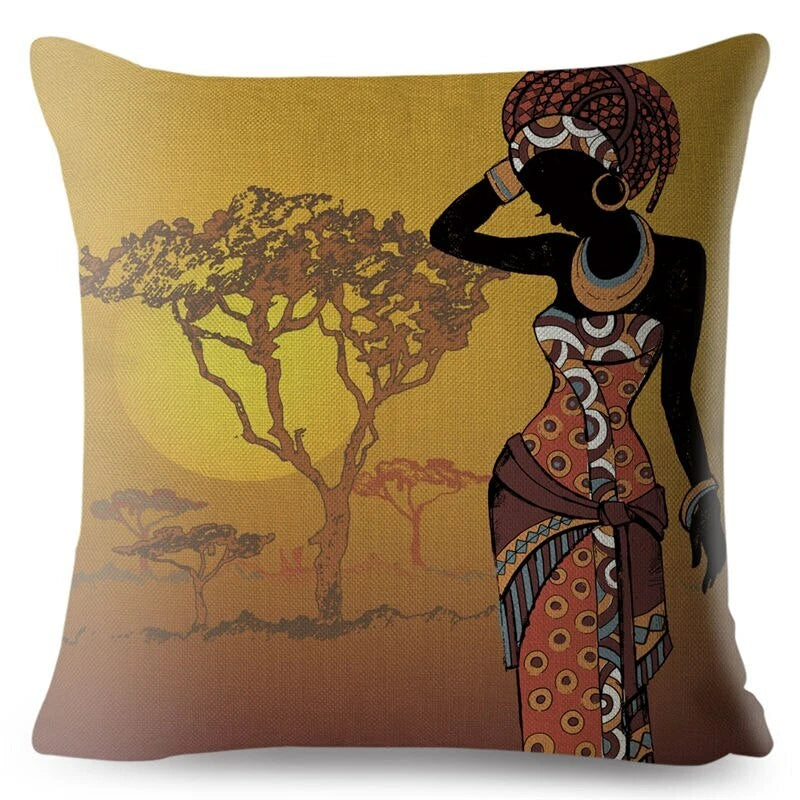 African Girl Style Design Linen Pillow Case Printed Car Cushion Cover Sofa Bed