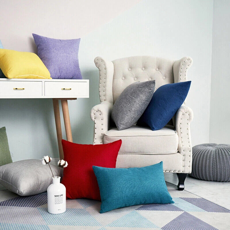 1pc Solid Color Sofa Bed Waist Throw Cushion Covers Pillowcase Christmas Decor