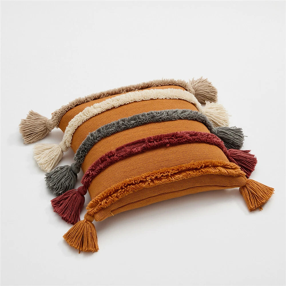 Knitted Pillowcase Throw Waist Cushion Cover Tassel Pillow Case Sofa Bed 45*45cm