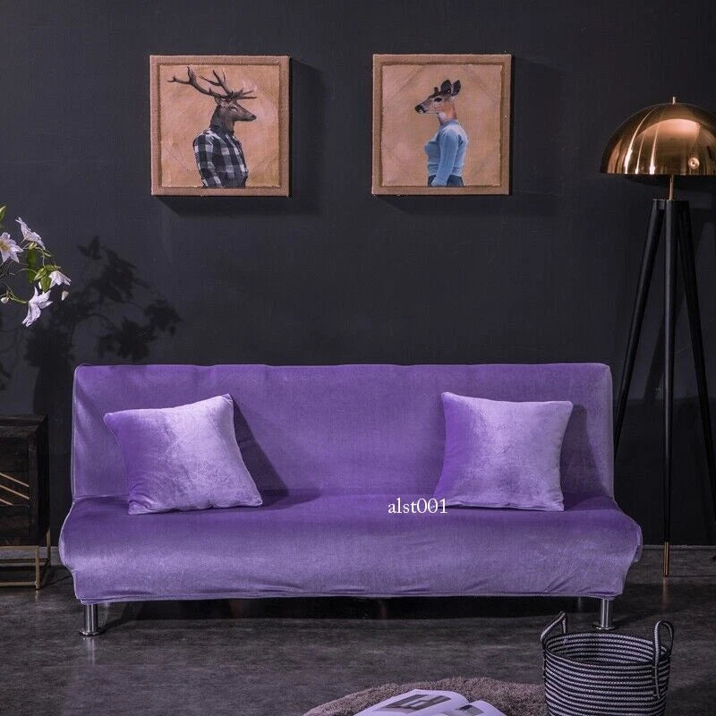 Velvet Thick Futon Cover Armless Sofa Bed Cover Stretch Folding Couch Slipcover