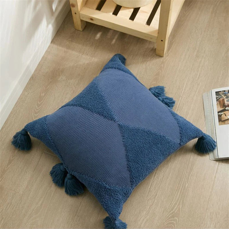Knitted Cushion Cover Pom Pom Tassel Pillowcase Fringe Sofa Bed Throw Home Decor