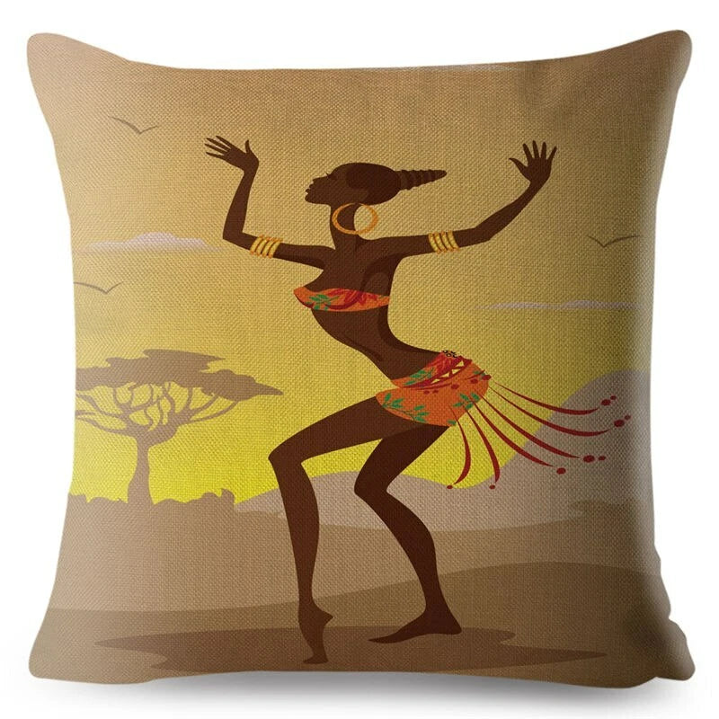 African Girl Style Design Linen Pillow Case Printed Car Cushion Cover Sofa Bed