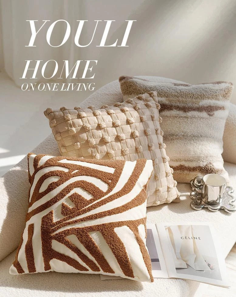 45x45cm Brown Vintage Nordic Throw Pillow Cover Cream Light Luxury Sofa Cushion
