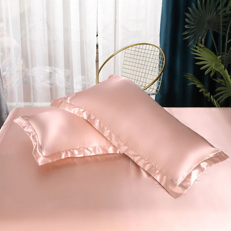 2pcs Smooth Satin Pillowcase 48*74cm Solid Color Sofa Cushion Covers Home Decor