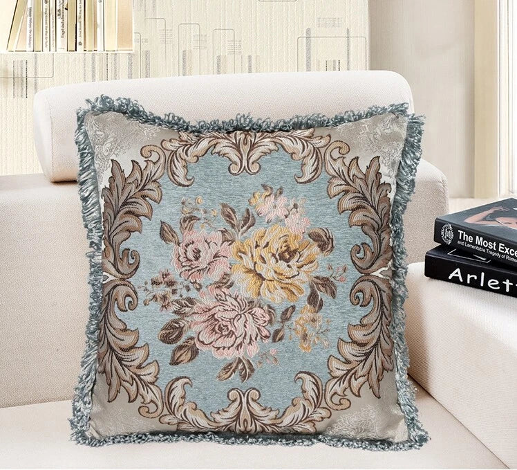 22x22" Classic Vintage Cushion COVER Jacquard Floral Sofa Home Decor Pillow Case