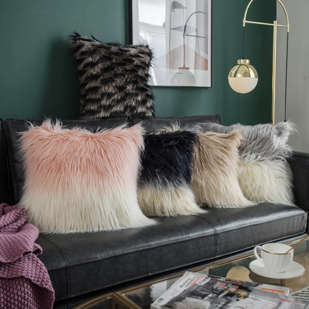 Fluffy Shaggy Cushion Cover Tassel Faux Wool Pillow Case Sofa Bed Throw Home Dec