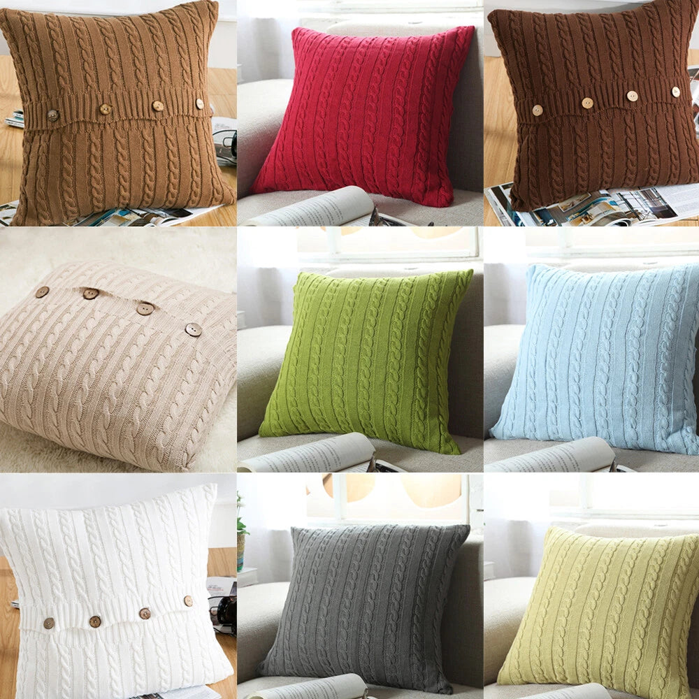 18'' Knitted Pillowcase Buttons Sofa Bed Throw Waist Cushion Covers Home Decor