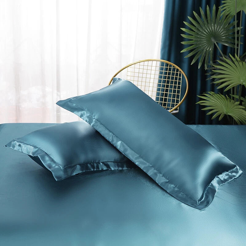 2pcs Satin Pillowcase Solid Color Pillow Covers Sofa Throw Cushion Covers Decor