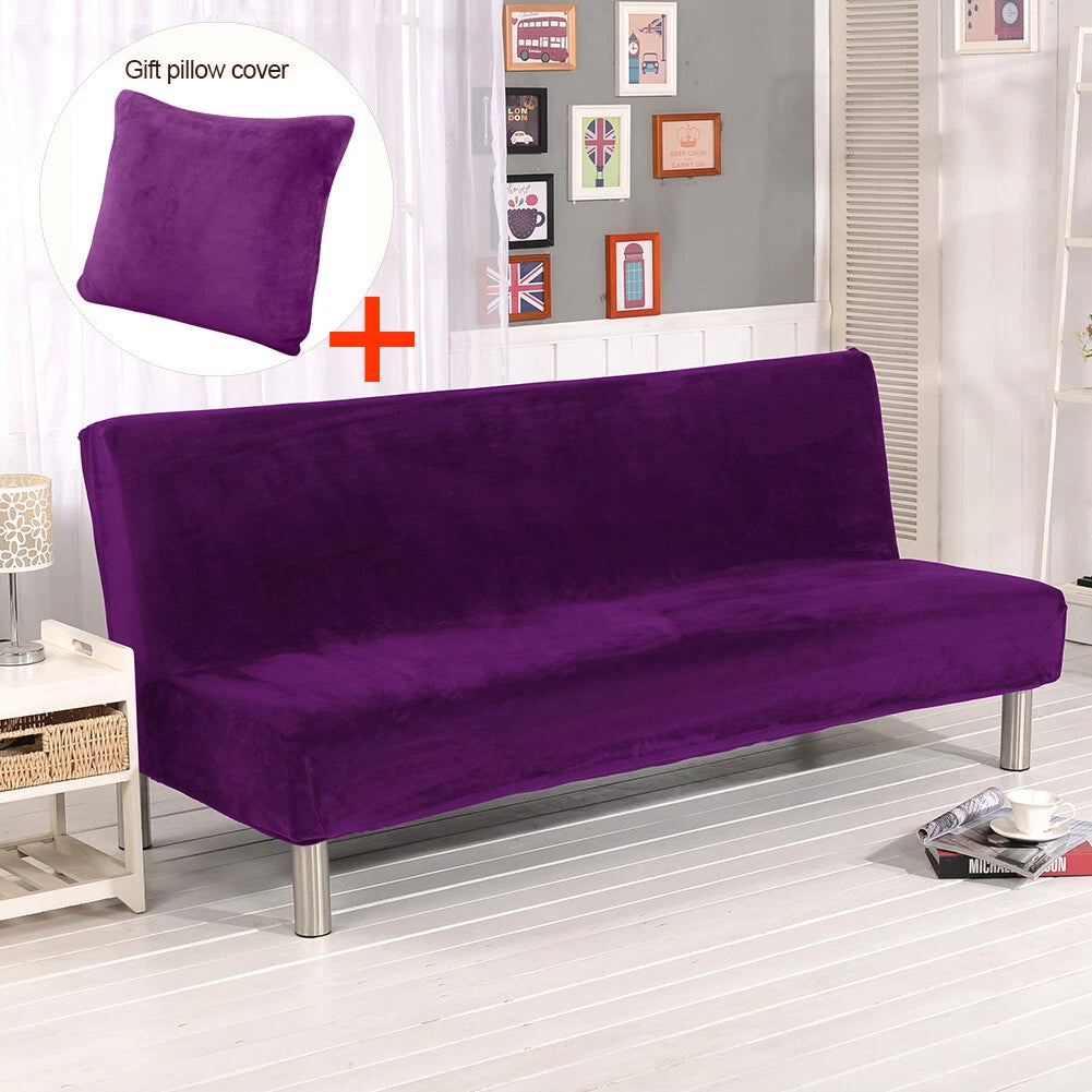Velvet Armless Sofa Bed Cover Folding Futon Cover Sofa Slipcover 180-210cm