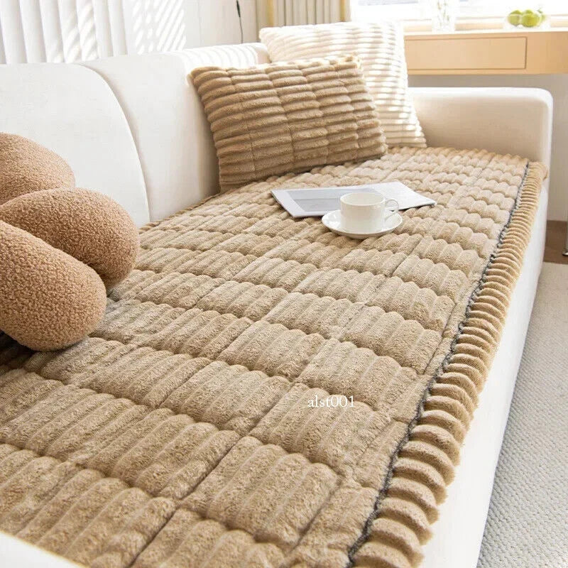 New Corduroy Quilted Sofa Towel Winter Warm Thickening Plush Cushion Couch Cover