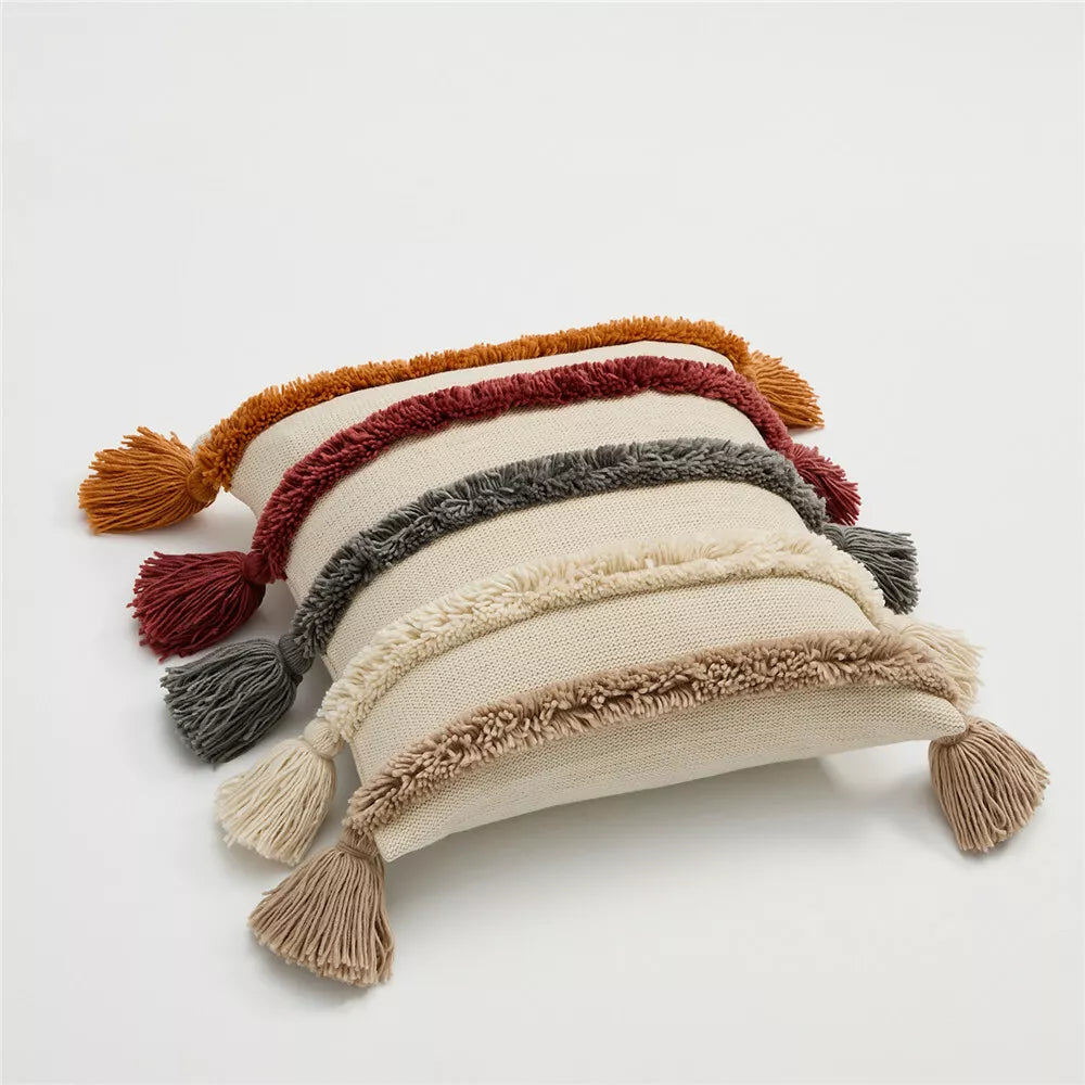 Knitted Pillowcase Throw Waist Cushion Cover Tassel Pillow Case Sofa Bed 45*45cm