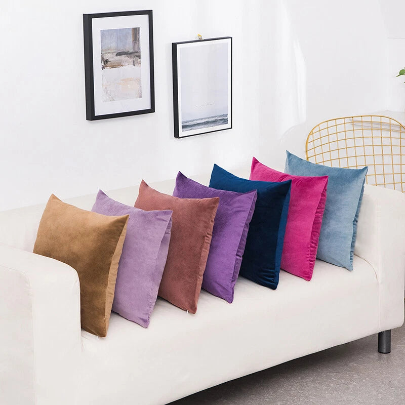 16" Solid Velvet Cushion Cover Candy Color Pillow Case For Sofa Car Home Decor