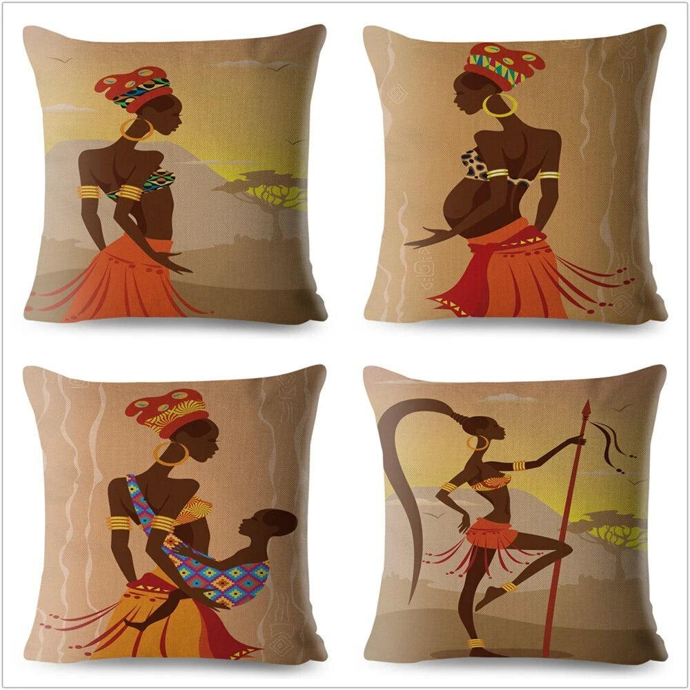 African Girl Style Design Linen Pillow Case Printed Car Cushion Cover Sofa Bed