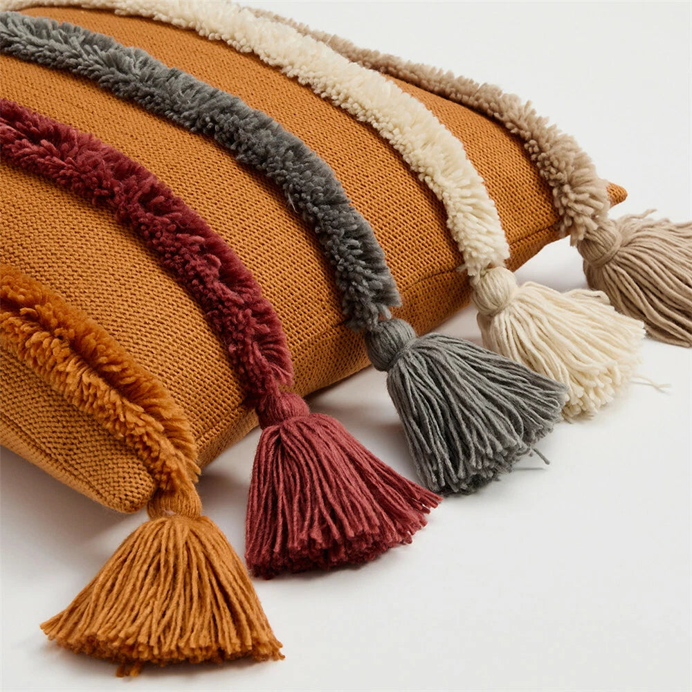 Soft Knitted Throw Cushion Tassels Waist Pillow Case Sofa Bed Pillowcase Cover