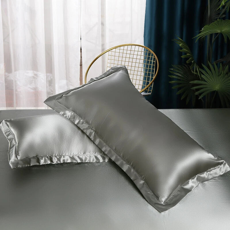 2pcs Satin Pillowcase Solid Color Pillow Covers Sofa Throw Cushion Covers Decor