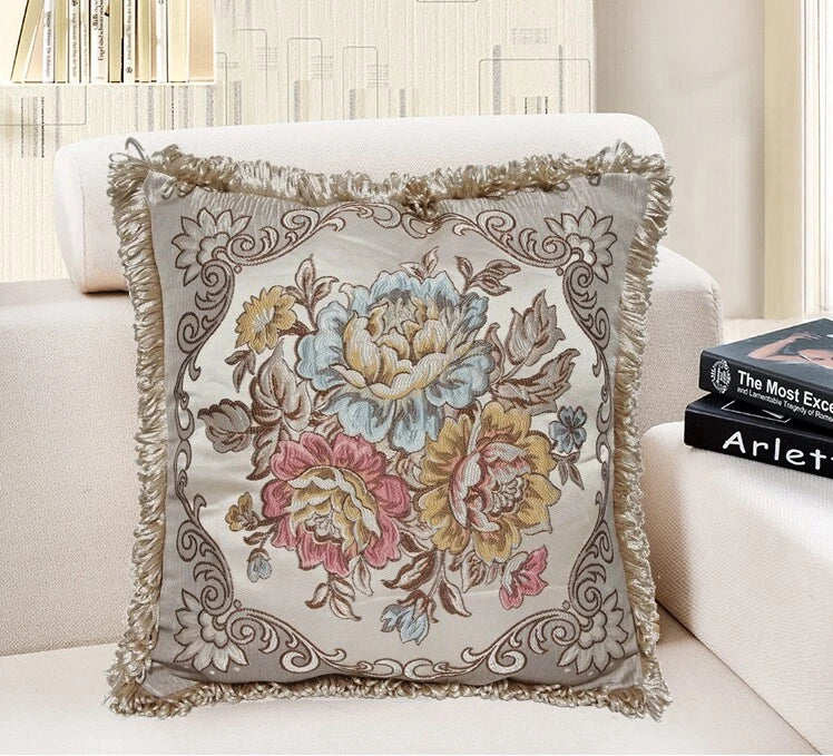 22x22" Classic Vintage Cushion COVER Jacquard Floral Sofa Home Decor Pillow Case