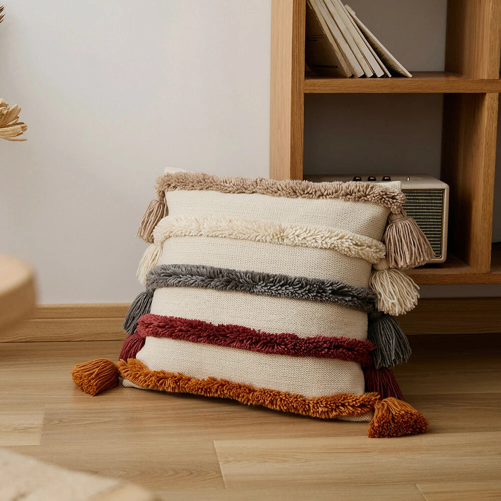 Knitted Pillowcase Throw Waist Cushion Cover Tassel Pillow Case Sofa Bed 45*45cm