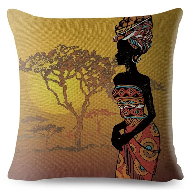 African Girl Style Design Linen Pillow Case Printed Car Cushion Cover Sofa Bed
