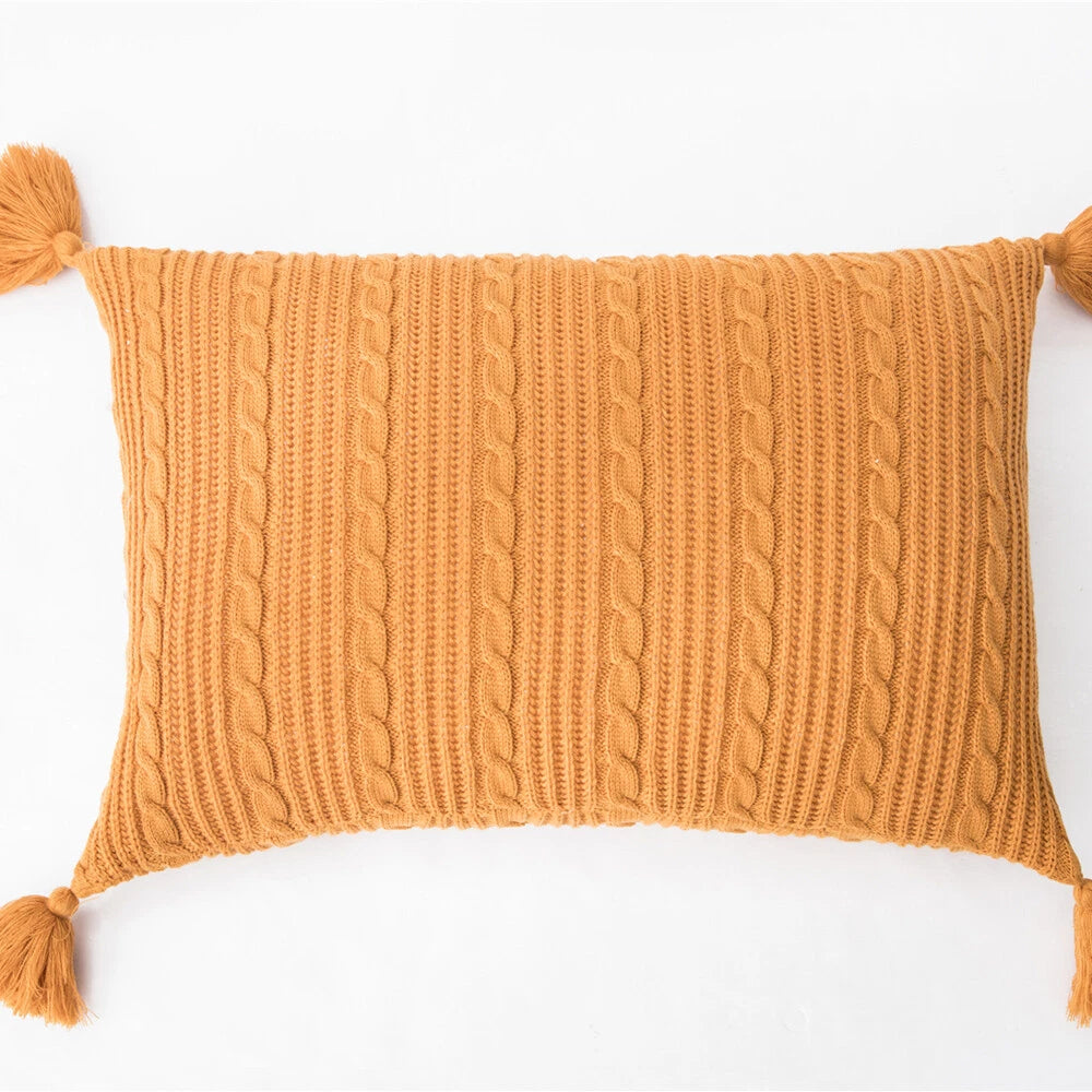 Knitted Cushion Cover Pillow Covers Tassel Pom Pom Sofa Bed Pillowcase Home Deco